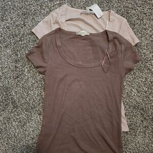 Pink Rose Ribbed Scoop Neck Tees in Mauve Brown and Blush Pink